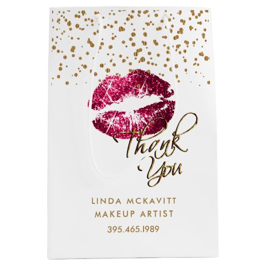 Hot roze glitter lippenstift op wit - dank u medium cadeauzakje (Voorkant)