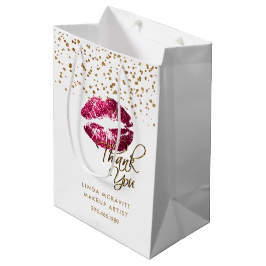 Hot roze glitter lippenstift op wit - dank u medium cadeauzakje (Voorkant Gekanteld)