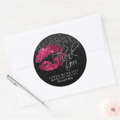 Hot roze glitter lipstick zilver dank u ronde sticker (Envelop)