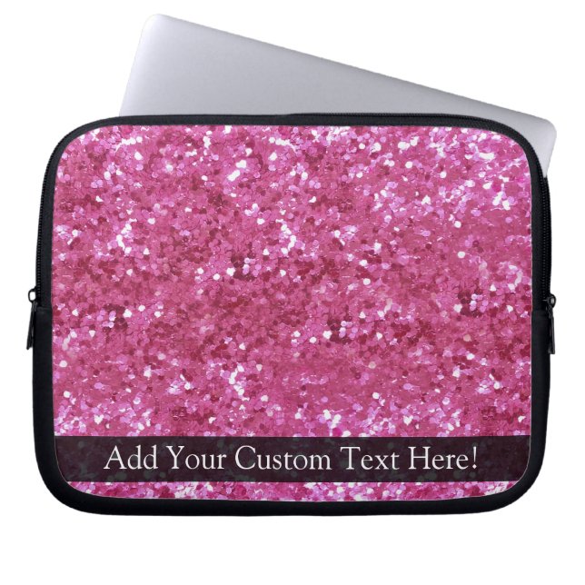 Hot-roze glitter look laptop sleeve (Voorkant)