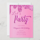 Hot roze glitter meisje verjaardag partij kaart (Voorkant)