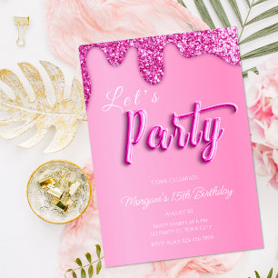Hot roze glitter meisje verjaardag partij kaart