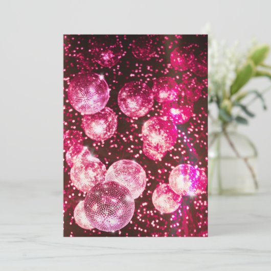 Hot roze glitter retro disco bal repetitie diner kaart (Staand voorkant)