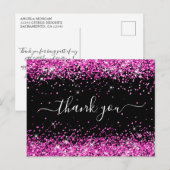 Hot Roze Glitter Zwart 40e Verjaardag Bedankt Briefkaart (Voorkant / Achterkant)