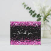 Hot Roze Glitter Zwart Baby shower Dank u Briefkaart (Staand voorkant)