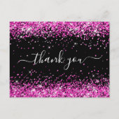 Hot Roze Glitter Zwart Baby shower Dank u Briefkaart (Voorkant)