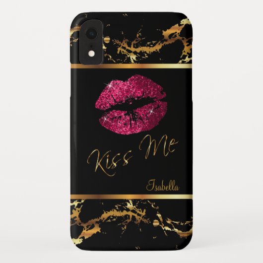 Hot-roze glitterliften en goudmarmer Case-Mate iPhone case (Achterkant)