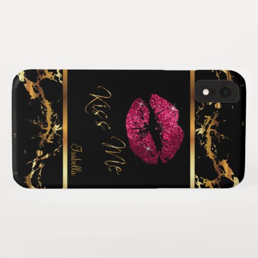 Hot-roze glitterliften en goudmarmer Case-Mate iPhone case (Achterkant (horizontaal))