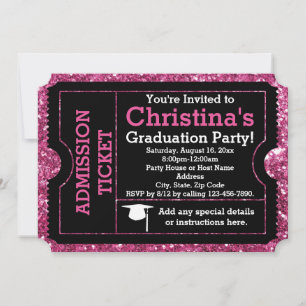 Hot-roze Glitz Graduation Party Ticket Invitation Kaart