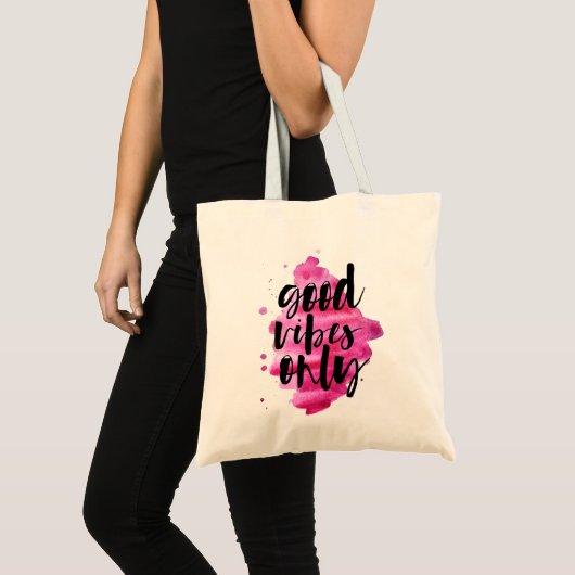 hot roze goede vibes alleen penseelscript tote bag (Voorkant (product))