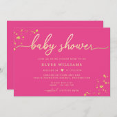 Hot-roze Gold Baby shower uitnodiging (Voorkant / Achterkant)