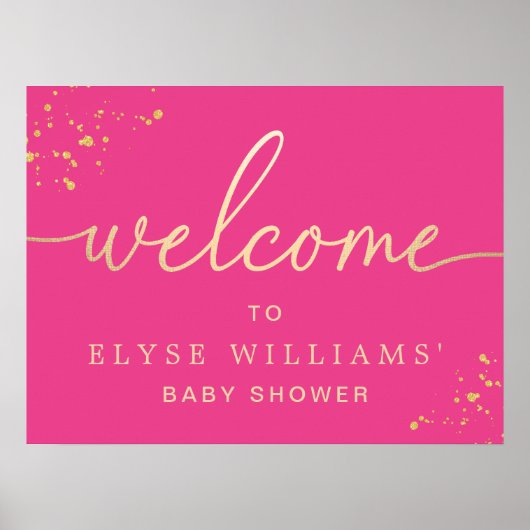 Hot-roze Gold Baby shower Welkomstteken Poster (Voorkant)
