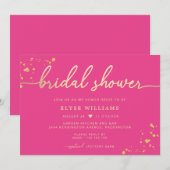 Hot-Roze Gold Bridal Shower-uitnodiging Kaart (Voorkant / Achterkant)