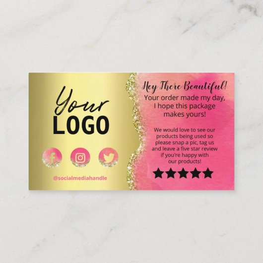 Hot-roze Gold Foil agate Hartelijk dank voor aanko Visitekaartje (Achterkant)