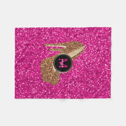 Hot-Roze Gold Glitter-hogedrukschoenen Monogram Fleece Deken (Voorkant (Horizontaal))