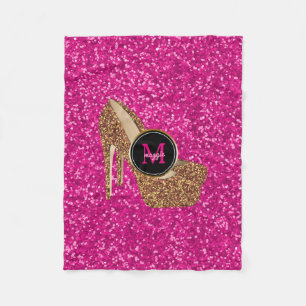 Hot-Roze Gold Glitter-hogedrukschoenen Monogram Fleece Deken