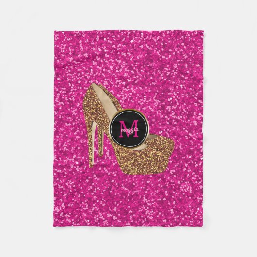 Hot-Roze Gold Glitter-hogedrukschoenen Monogram Fleece Deken (Voorkant)