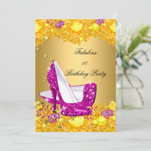 Hot-roze Gold Glitter op hoge hoogte Fabulous Part Kaart (Staand voorkant)