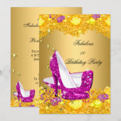 Hot-roze Gold Glitter op hoge hoogte Fabulous Part Kaart (Voorkant / Achterkant)