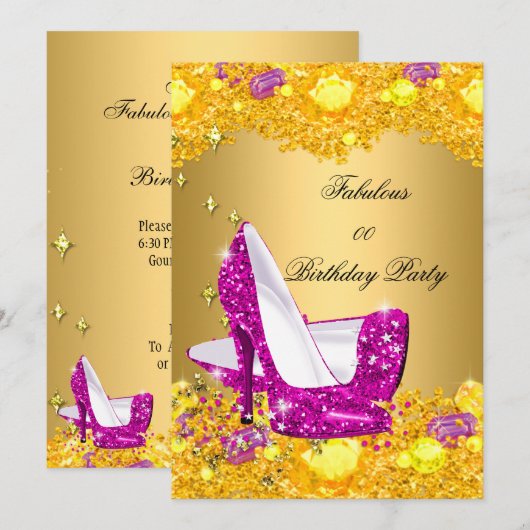 Hot-roze Gold Glitter op hoge hoogte Fabulous Part Kaart (Voorkant / Achterkant)