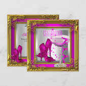 Hot-Roze Gold High-Hiel-schoetsen Champagne Kaart (Voorkant / Achterkant)