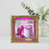 Hot-Roze Gold High-Hiel-schoetsen Champagne Kaart (Staand voorkant)