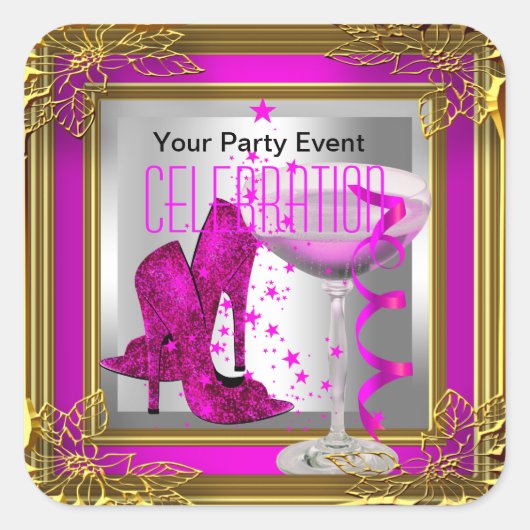 Hot-Roze Gold High-Hiel-schoetsen Champagne Vierkante Sticker (Voorkant)
