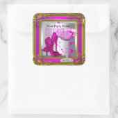 Hot-Roze Gold High-Hiel-schoetsen Champagne Vierkante Sticker (Tas)
