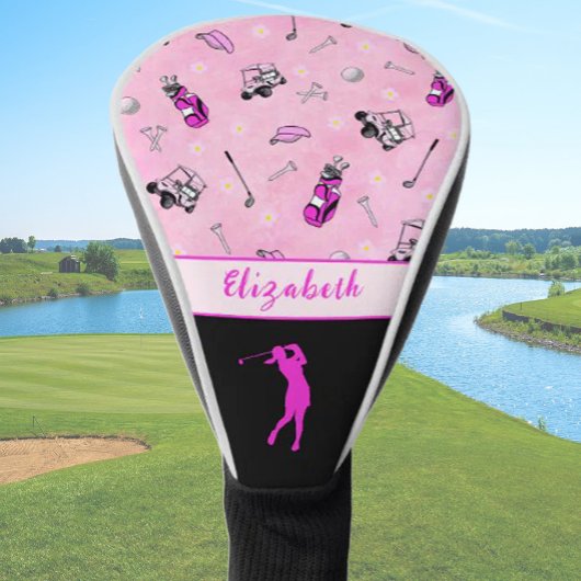 Hot roze golfkar patroon aangepaste naam golfheadcover