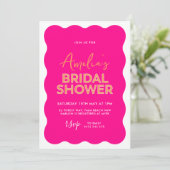 Hot-roze golvende kromme Modern helder Vrijgezelle Kaart (Staand voorkant)