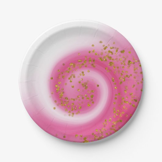 Hot roze & goud glitter ombre kids verjaardagsfees papieren bordje (Voorkant)