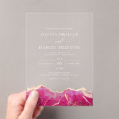 Hot Roze Gouden Agaat Elegante Moderne bruiloft Acryl Uitnodigingen (Insitu (Draagbaar))