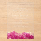 Hot Roze Gouden Agaat Elegante Moderne bruiloft Acryl Uitnodigingen (Voorkant)