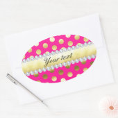 Hot Roze Gouden Folie Polka Dots Diamanten Ovale Sticker (Envelop)