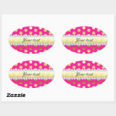 Hot Roze Gouden Folie Polka Dots Diamanten Ovale Sticker (Vel)