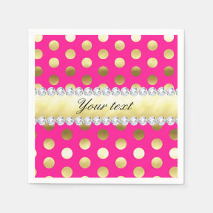 Hot Roze Gouden Folie Polka Dots Diamanten Servet