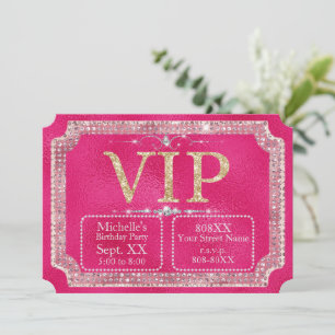 Hot Roze & Gouden Glitter VIP Ticket Kaart