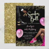 Hot Roze Gouden Sneaker Ball Sweet 16e Verjaardag Kaart (Voorkant / Achterkant)