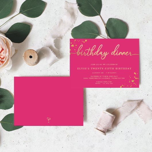 Hot-roze goudmaaltijd Binnendaagse uitnodiging