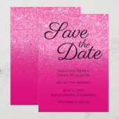 Hot-roze gradiënt Glitter Save The Date (Voorkant / Achterkant)