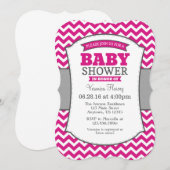 Hot-roze Gray Chevron Baby shower Kaart (Voorkant / Achterkant)
