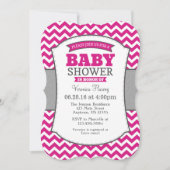 Hot-roze Gray Chevron Baby shower Kaart (Voorkant)