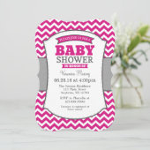 Hot-roze Gray Chevron Baby shower Kaart (Staand voorkant)