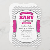 Hot-roze Gray Chevron Baby shower Kaart (Voorkant / Achterkant)