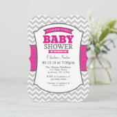 Hot-roze Gray Chevron Baby shower Kaart (Staand voorkant)