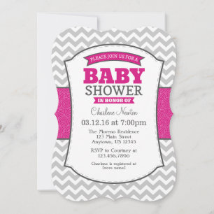 Hot-roze Gray Chevron Baby shower Kaart