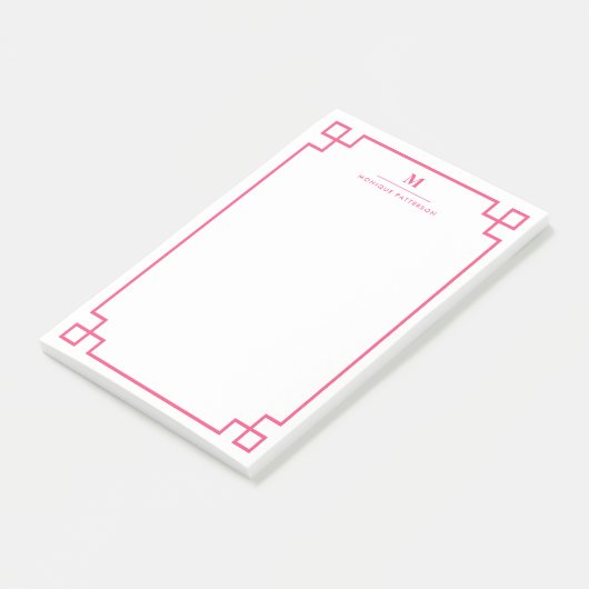 Hot-roze Grieks toetsenbordrandmonogram op maat Post-it® Notes (Schuin)