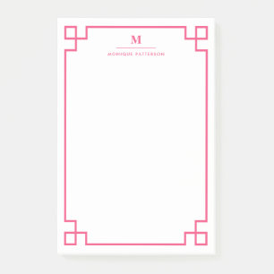 Hot-roze Grieks toetsenbordrandmonogram op maat Post-it® Notes