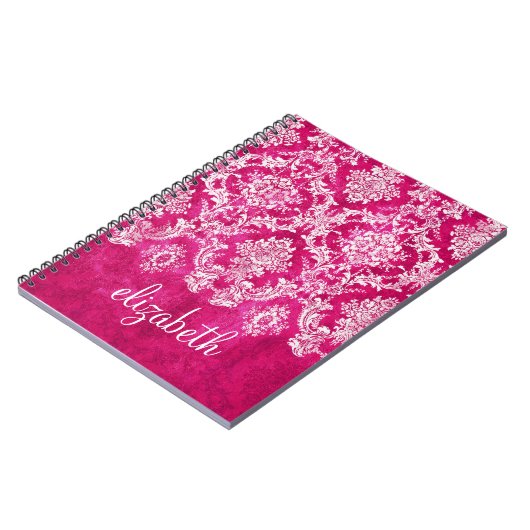 Hot-roze grijpingspatroon - Aangepaste tekst Notitieboek (Linkerzijde)