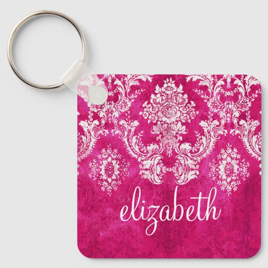 Hot-roze grijpingspatroon - Aangepaste tekst Sleutelhanger (Voorkant)